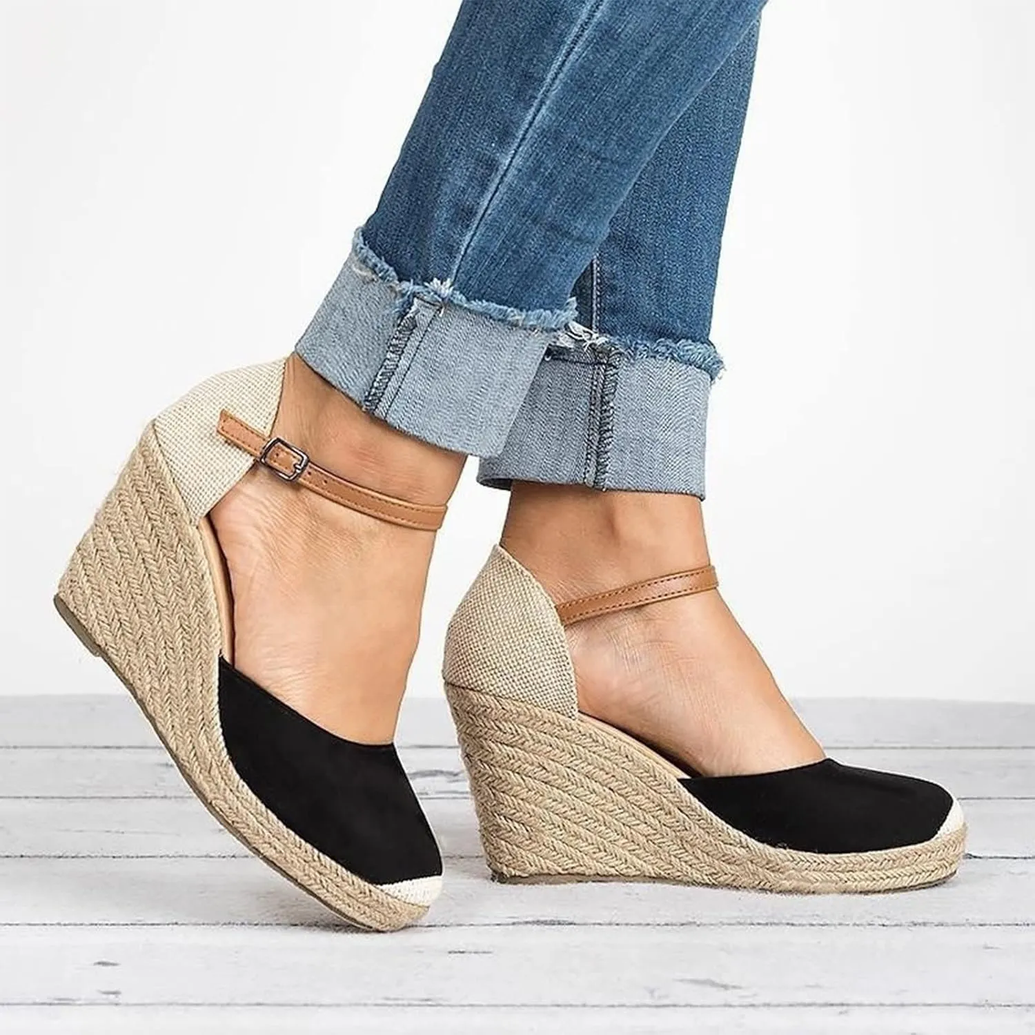 peqiut Casual Sandals Women Wedge Espadrille Sandals for Women Closed Toe Comfortable Beach Sandals Shoes