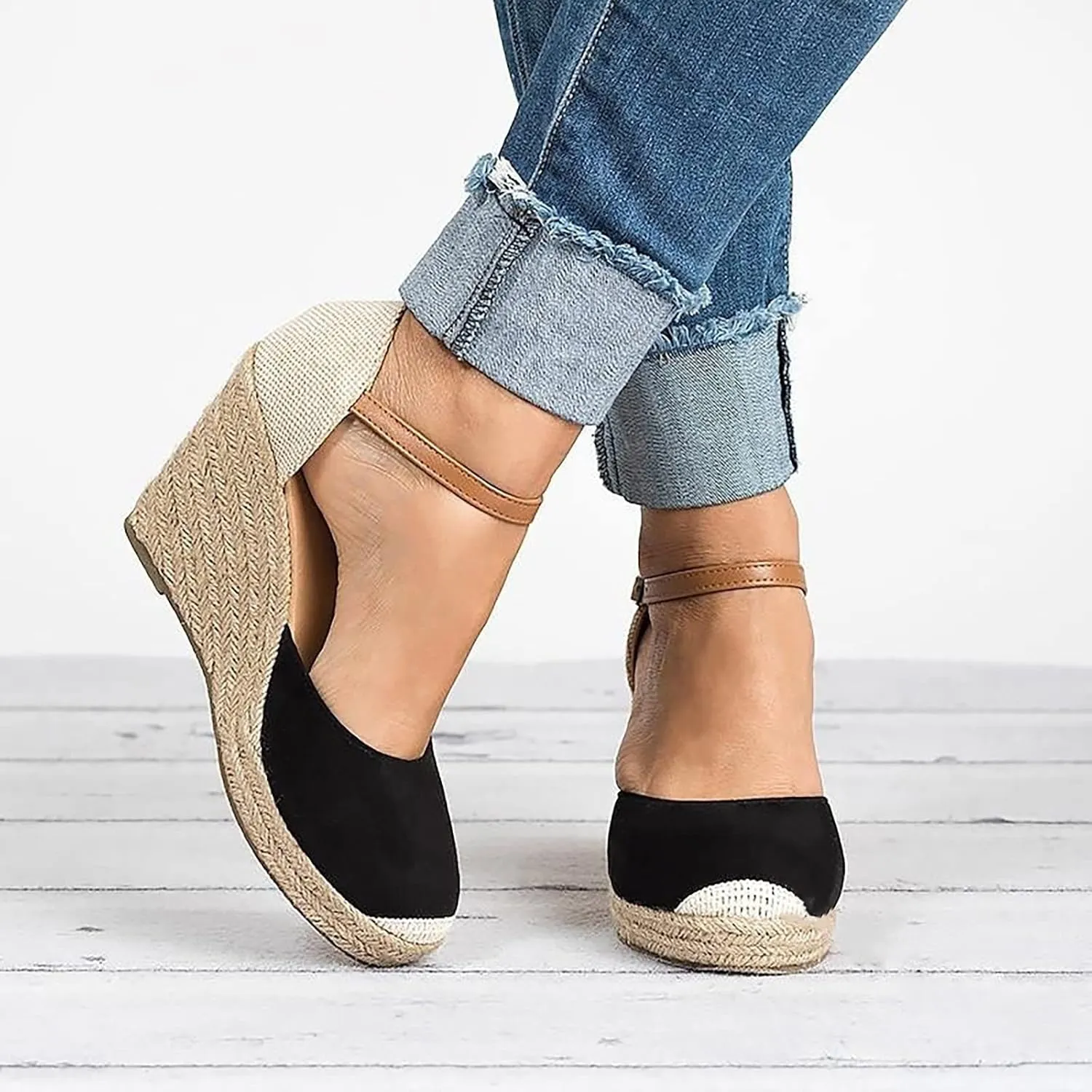peqiut Casual Sandals Women Wedge Espadrille Sandals for Women Closed Toe Comfortable Beach Sandals Shoes