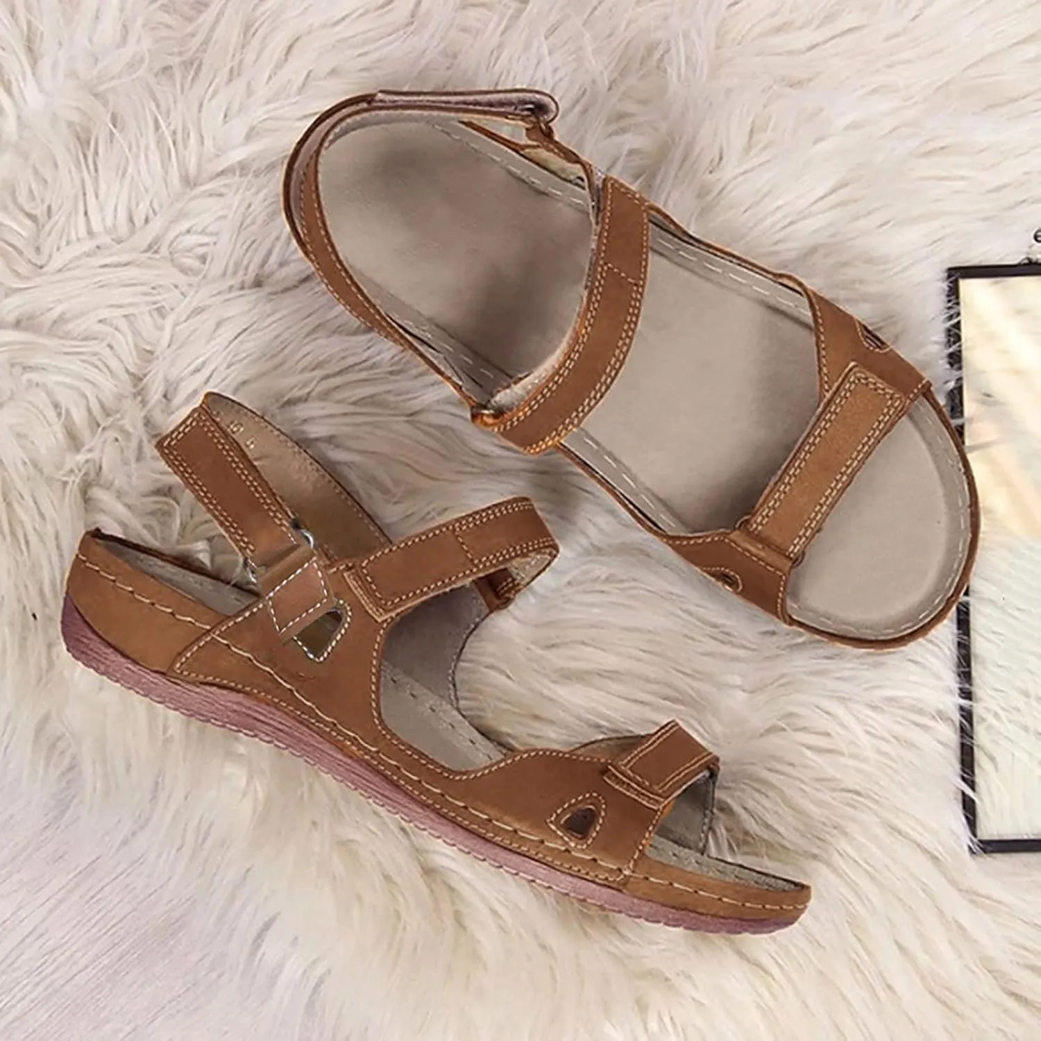 peqiut Sandals Women Arch Support Buckle Shoes Causal Beach Walking Sandals Women Lightweight Orthopedic Sandals for Women