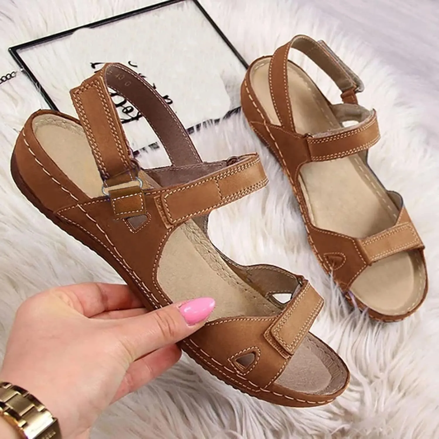 peqiut Sandals Women Arch Support Buckle Shoes Causal Beach Walking Sandals Women Lightweight Orthopedic Sandals for Women