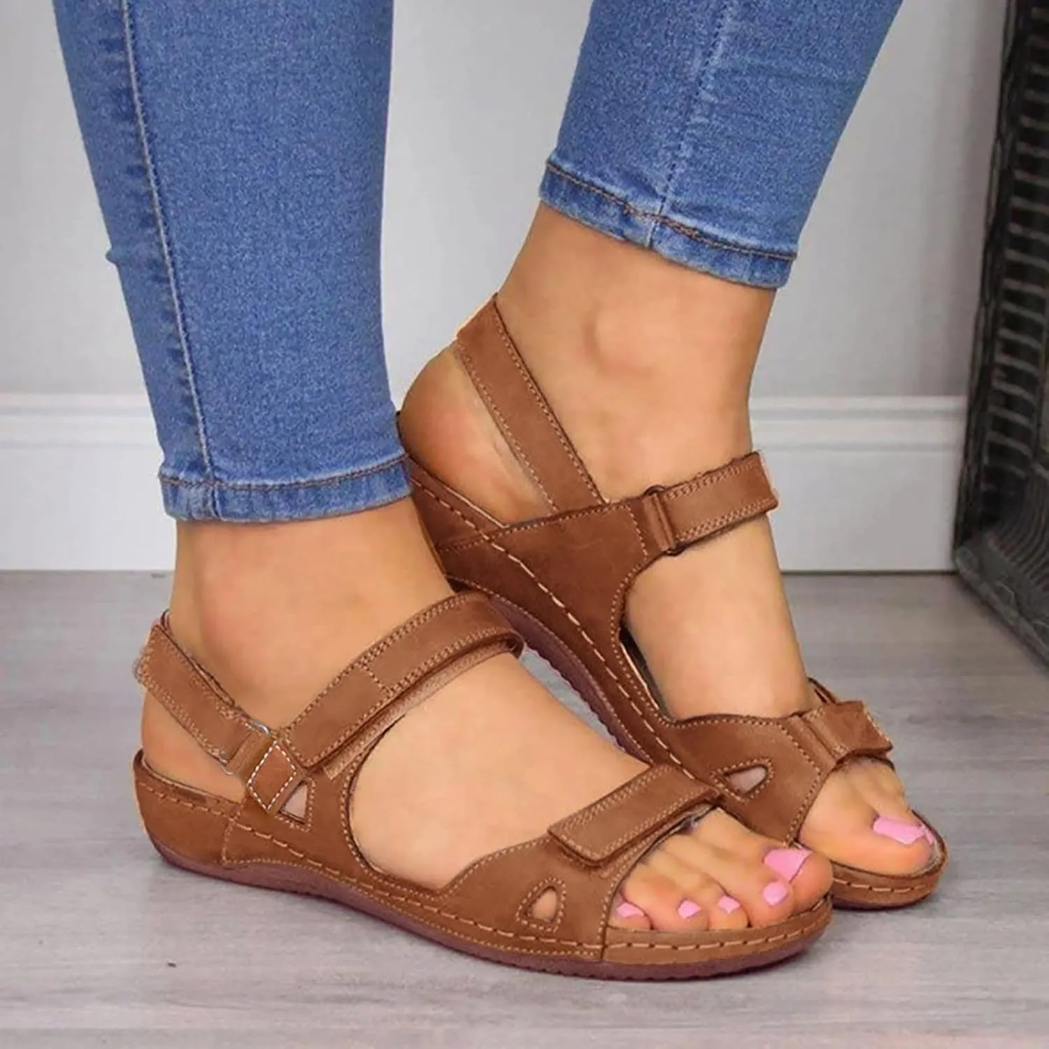 peqiut Sandals Women Arch Support Buckle Shoes Causal Beach Walking Sandals Women Lightweight Orthopedic Sandals for Women