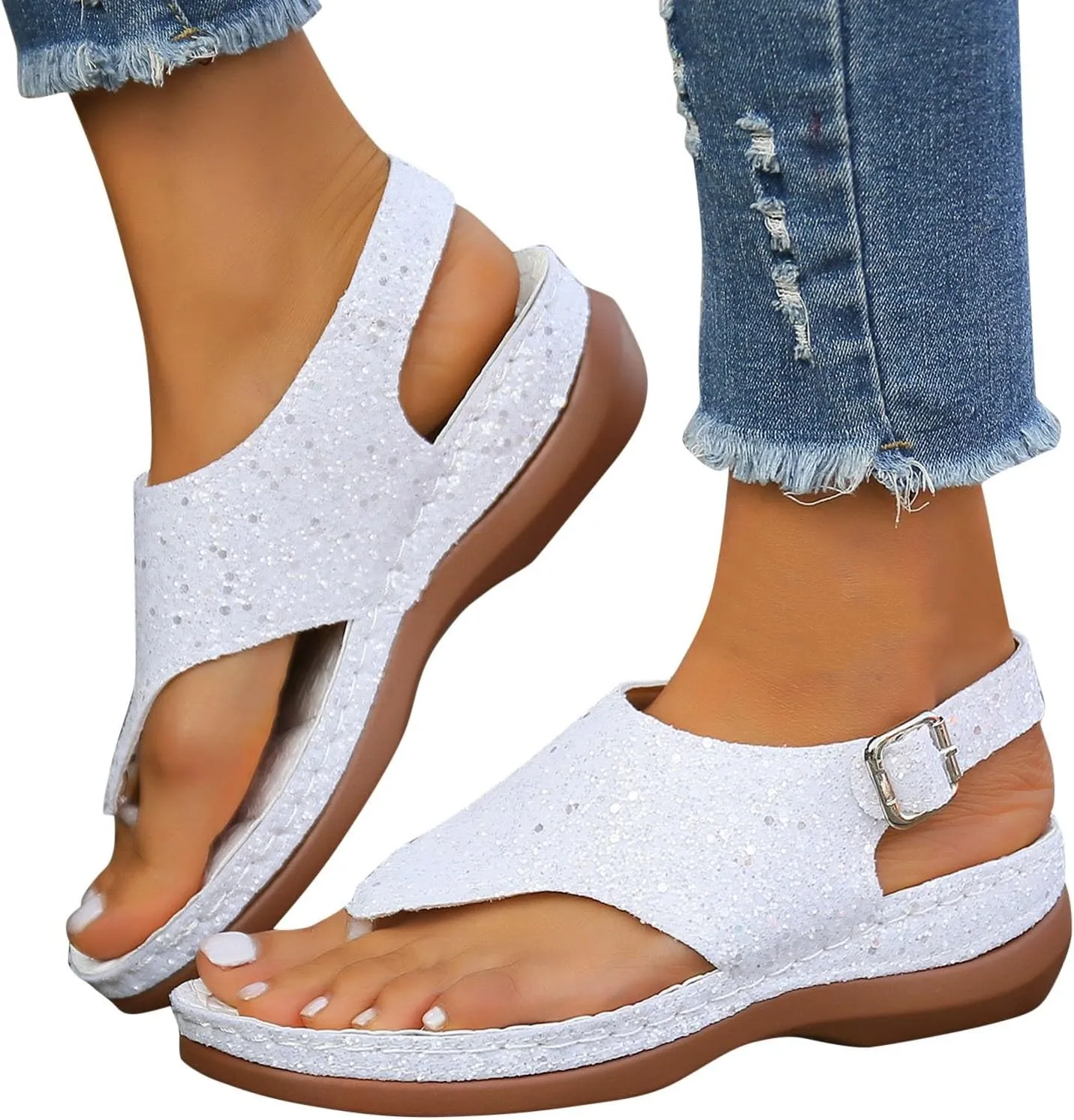 peqiut Women's Sandal Dressy Summer Clip Toe Orthopedic Sandals for Women Comfortable Outdoor Boho Sandals Casual Flip Flops