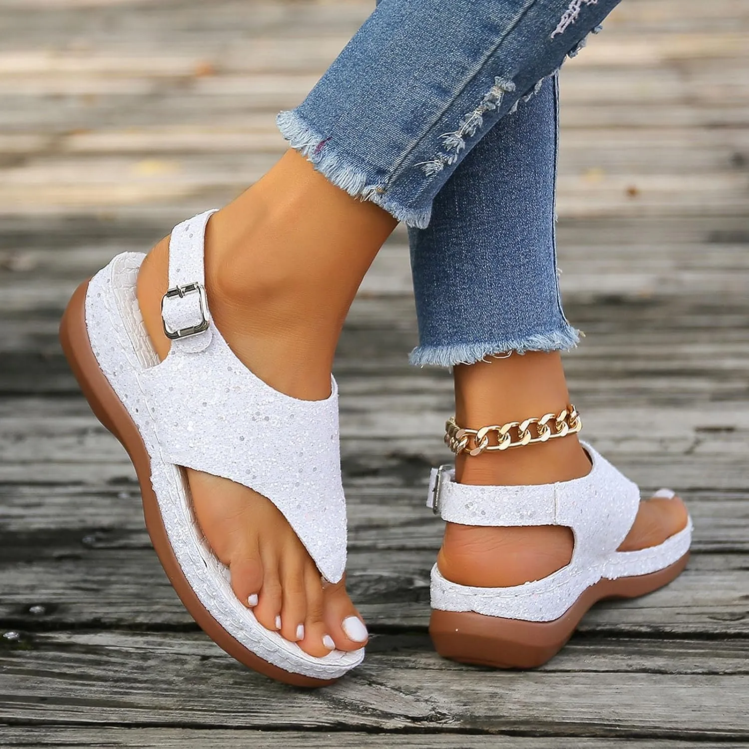 peqiut Women's Sandal Dressy Summer Clip Toe Orthopedic Sandals for Women Comfortable Outdoor Boho Sandals Casual Flip Flops