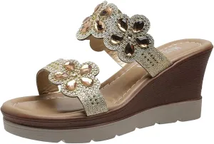 peqiut Women's Sandal Dressy Summer Wedge Orthopedic Sandals for Women Comfortable Jeweled Boho Sandals Casual Slides