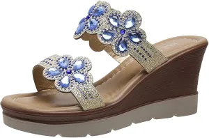 peqiut Women's Sandal Dressy Summer Wedge Orthopedic Sandals for Women Comfortable Jeweled Boho Sandals Casual Slides