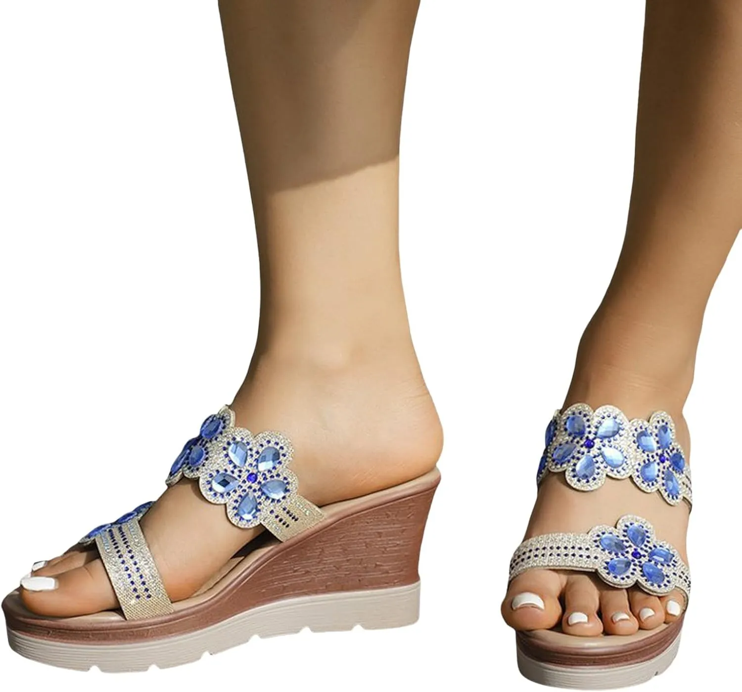 peqiut Women's Sandal Dressy Summer Wedge Orthopedic Sandals for Women Comfortable Jeweled Boho Sandals Casual Slides