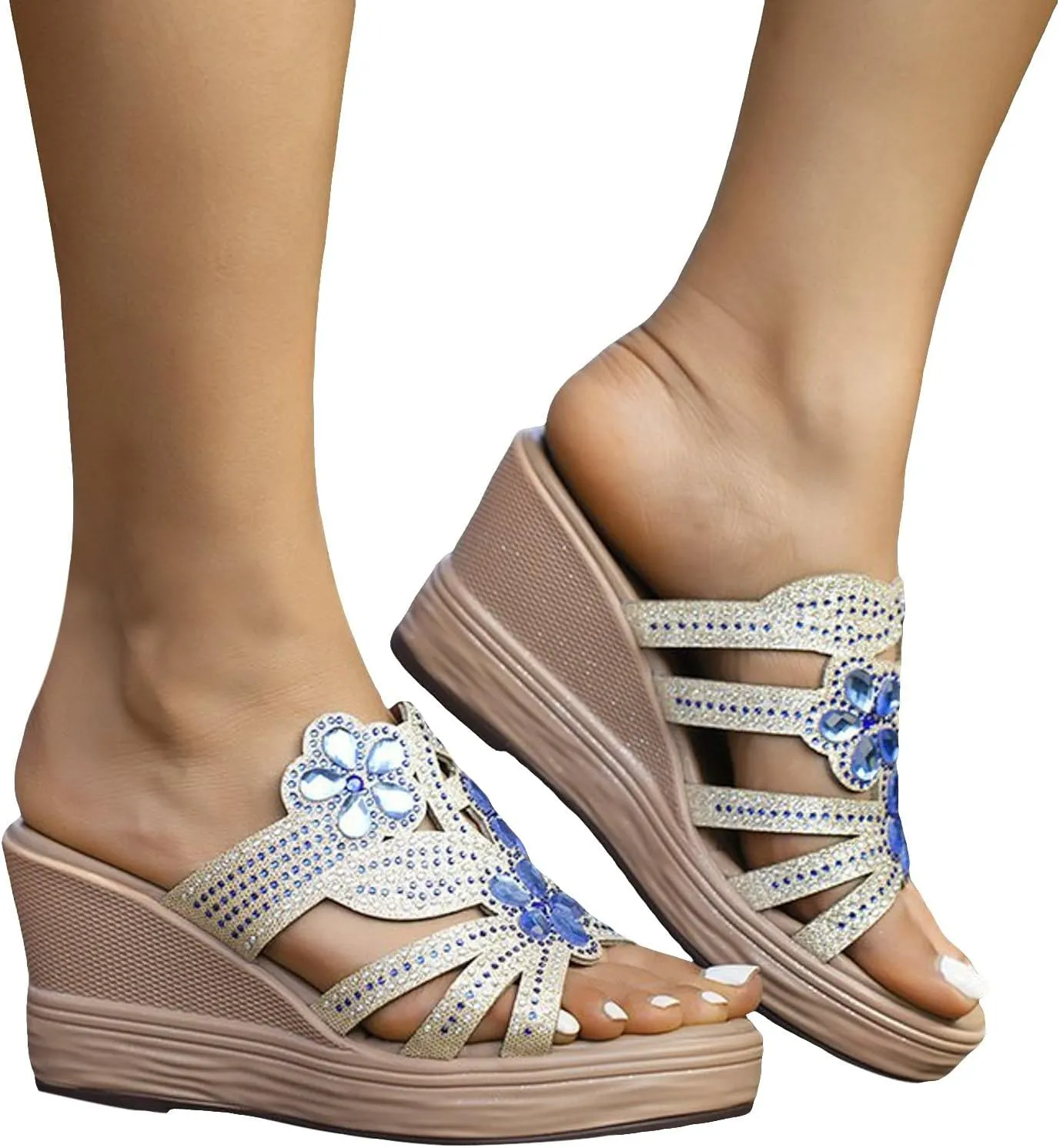 peqiut Women's Sandal Dressy Summer Wedge Orthopedic Sandals for Women Comfortable Outdoor Jeweled Boho Sandals Casual Slides