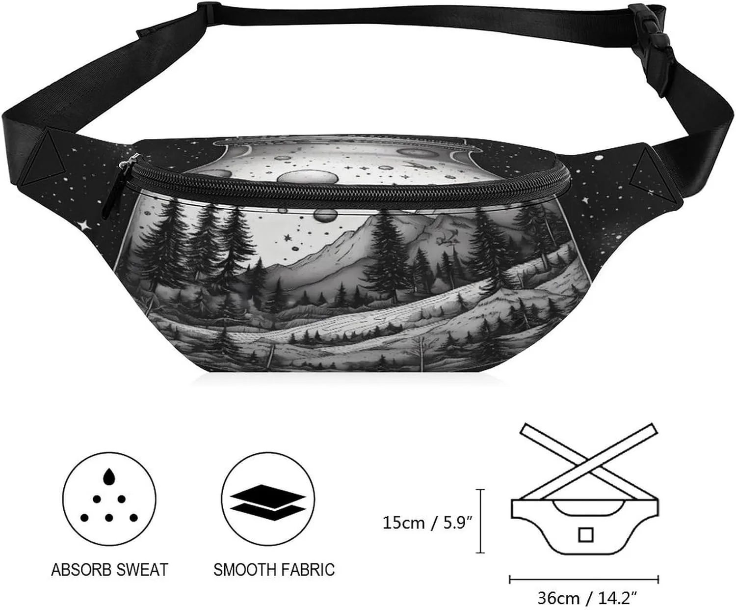 Personalized Waist Packs with Adjustable Strap,Black And White Painting CrossBody Fanny Pack Casual Bag for Travel Sports Running Hiking
