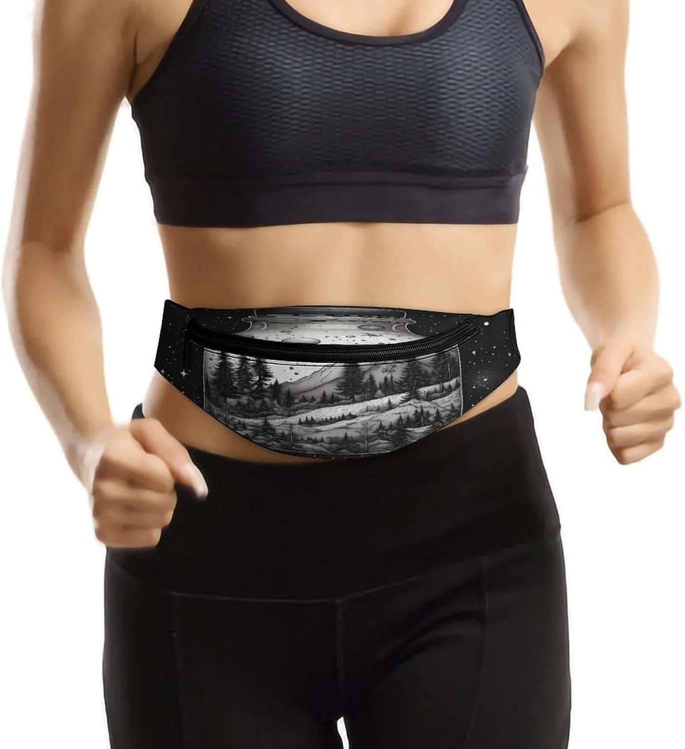 Personalized Waist Packs with Adjustable Strap,Black And White Painting CrossBody Fanny Pack Casual Bag for Travel Sports Running Hiking