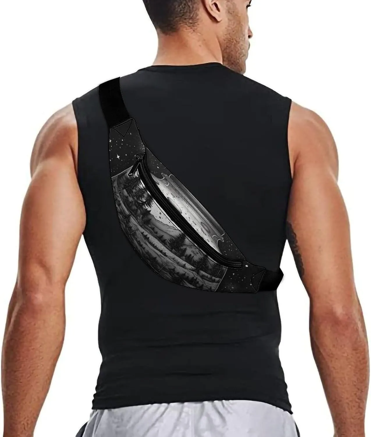 Personalized Waist Packs with Adjustable Strap,Black And White Painting CrossBody Fanny Pack Casual Bag for Travel Sports Running Hiking