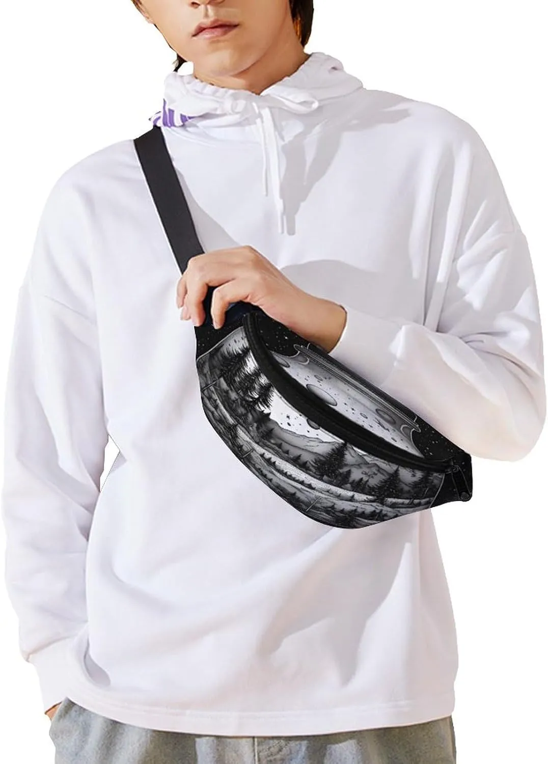 Personalized Waist Packs with Adjustable Strap,Black And White Painting CrossBody Fanny Pack Casual Bag for Travel Sports Running Hiking