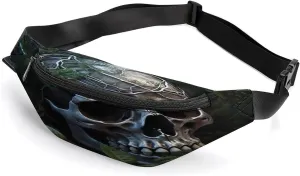 Personalized Waist Packs with Adjustable Strap,Green Leaves And Skull CrossBody Fanny Pack Casual Bag for Travel Sports Running Hiking