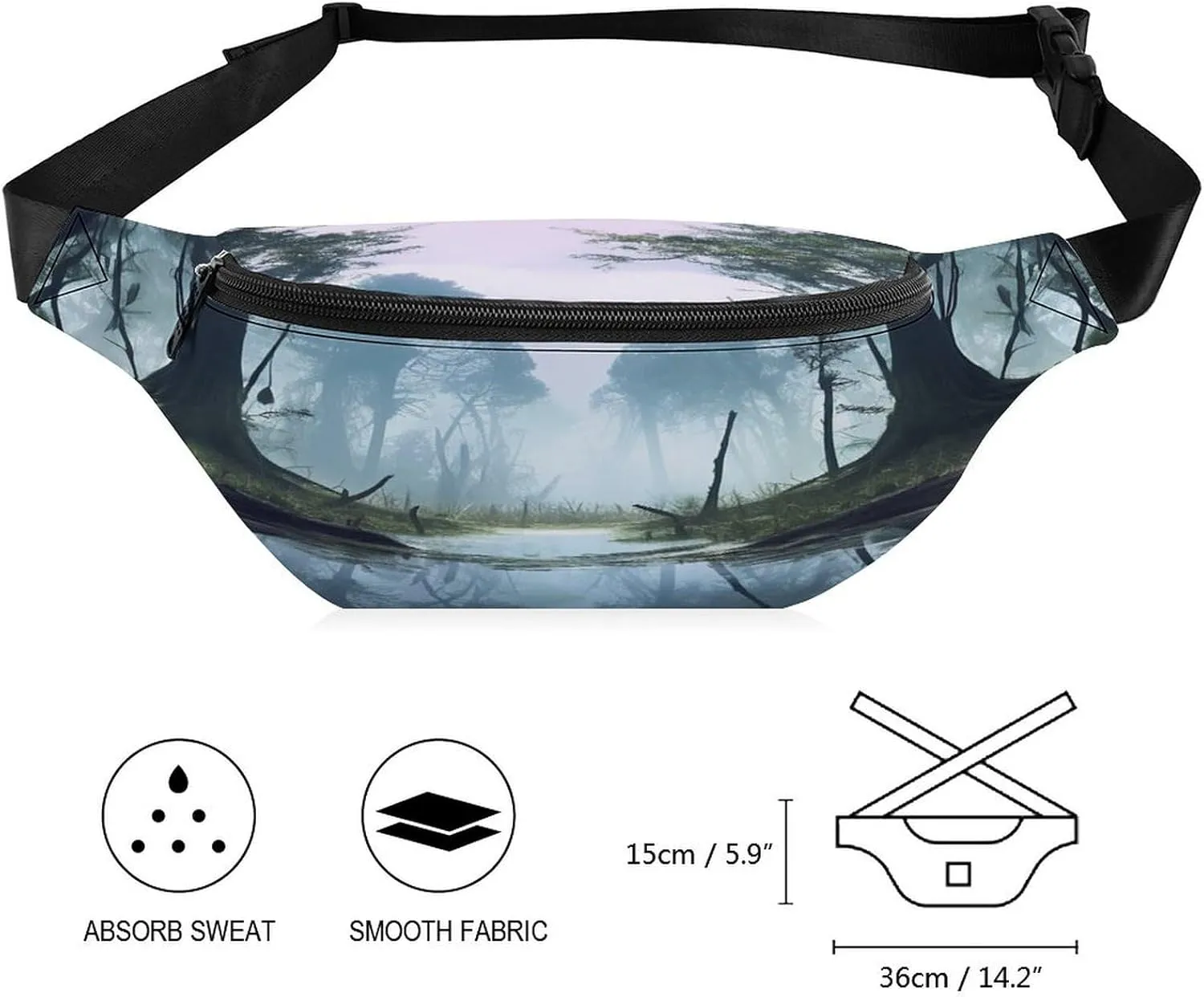 Personalized Waist Packs with Adjustable Strap,Swamp Landscape CrossBody Fanny Pack Casual Bag for Travel Sports Running Hiking