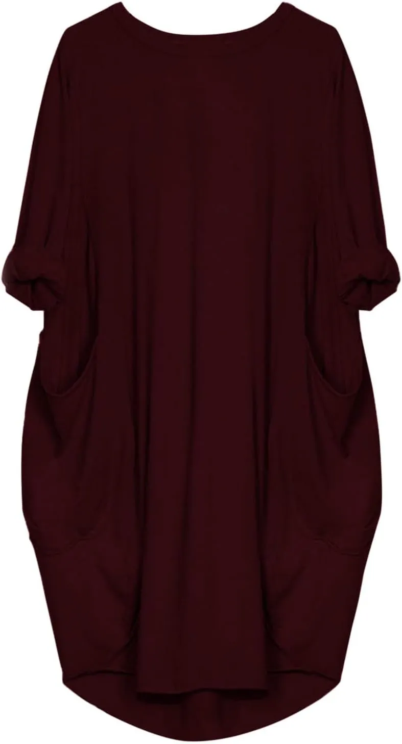 Plus Size Midi Sweater Dress for Women Long Sleeve Crewneck Knee Length Dresses with Pockets Spring Casual Sundress