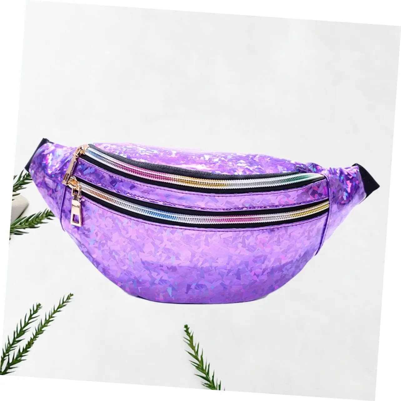 Pu Leather Belt Bag Reflective Sequins Fanny Pack Crossbody Bag Outdoor Waist Pouch for