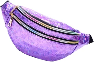 Pu Leather Belt Bag Reflective Sequins Fanny Pack Crossbody Bag Outdoor Waist Pouch for