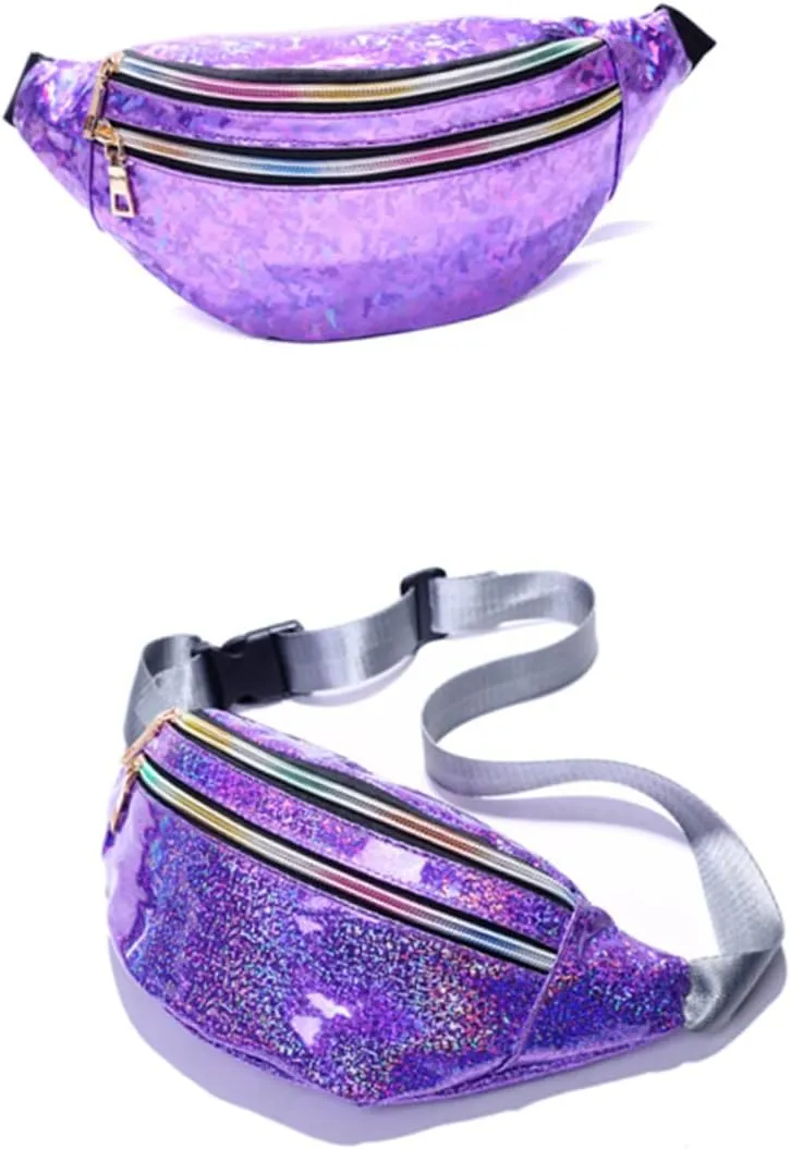 Pu Leather Belt Bag Reflective Sequins Fanny Pack Crossbody Bag Outdoor Waist Pouch for