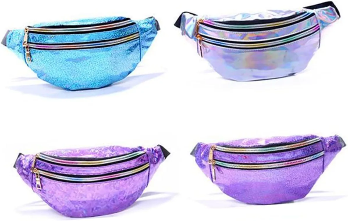 Pu Leather Belt Bag Reflective Sequins Fanny Pack Crossbody Bag Outdoor Waist Pouch for