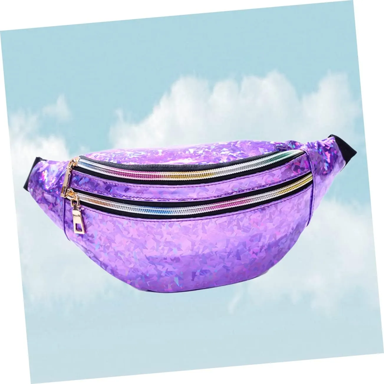 Pu Leather Belt Bag Reflective Sequins Fanny Pack Crossbody Bag Outdoor Waist Pouch for