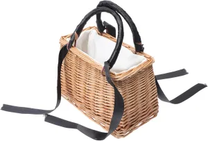 Rectangular Basket Purse - Wicker Handbag - Wedding Flower Girl Baskets Boho Style Straw Tote Summer Clutch for Women (Black Ribbon)