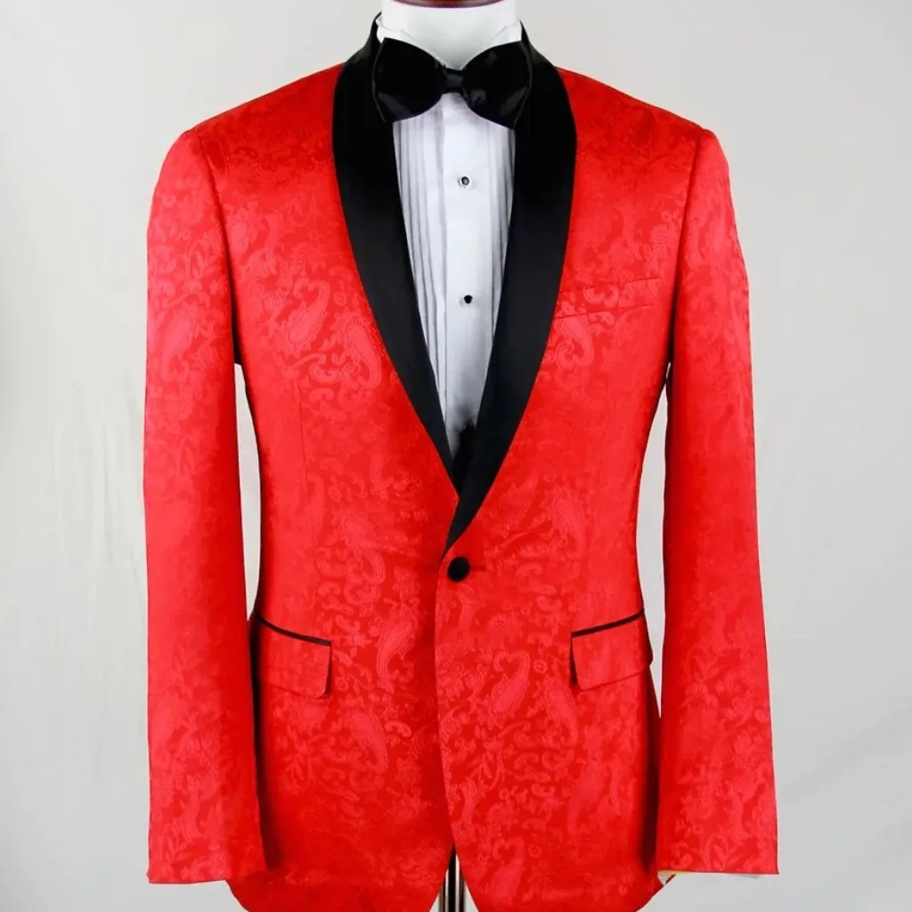 Red with Black Lapel Blazer with matching Bowtie