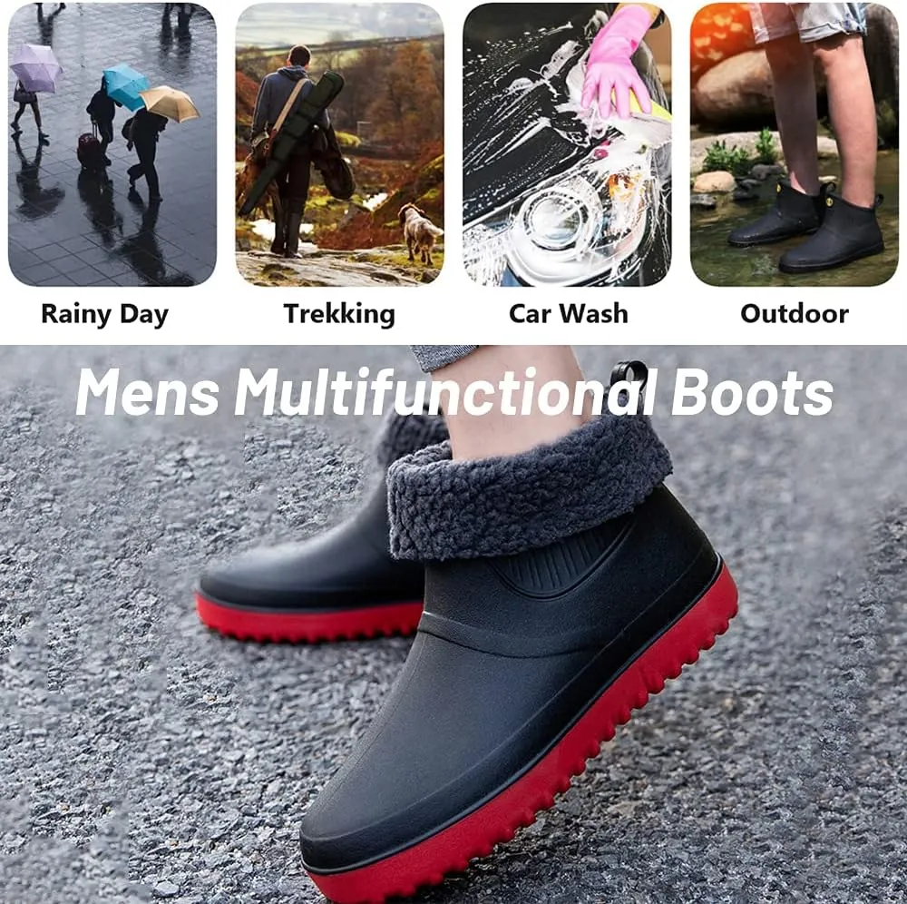 Rojeam Mens Rain Boots Waterproof Booties Garden Shoes Rain Shoes