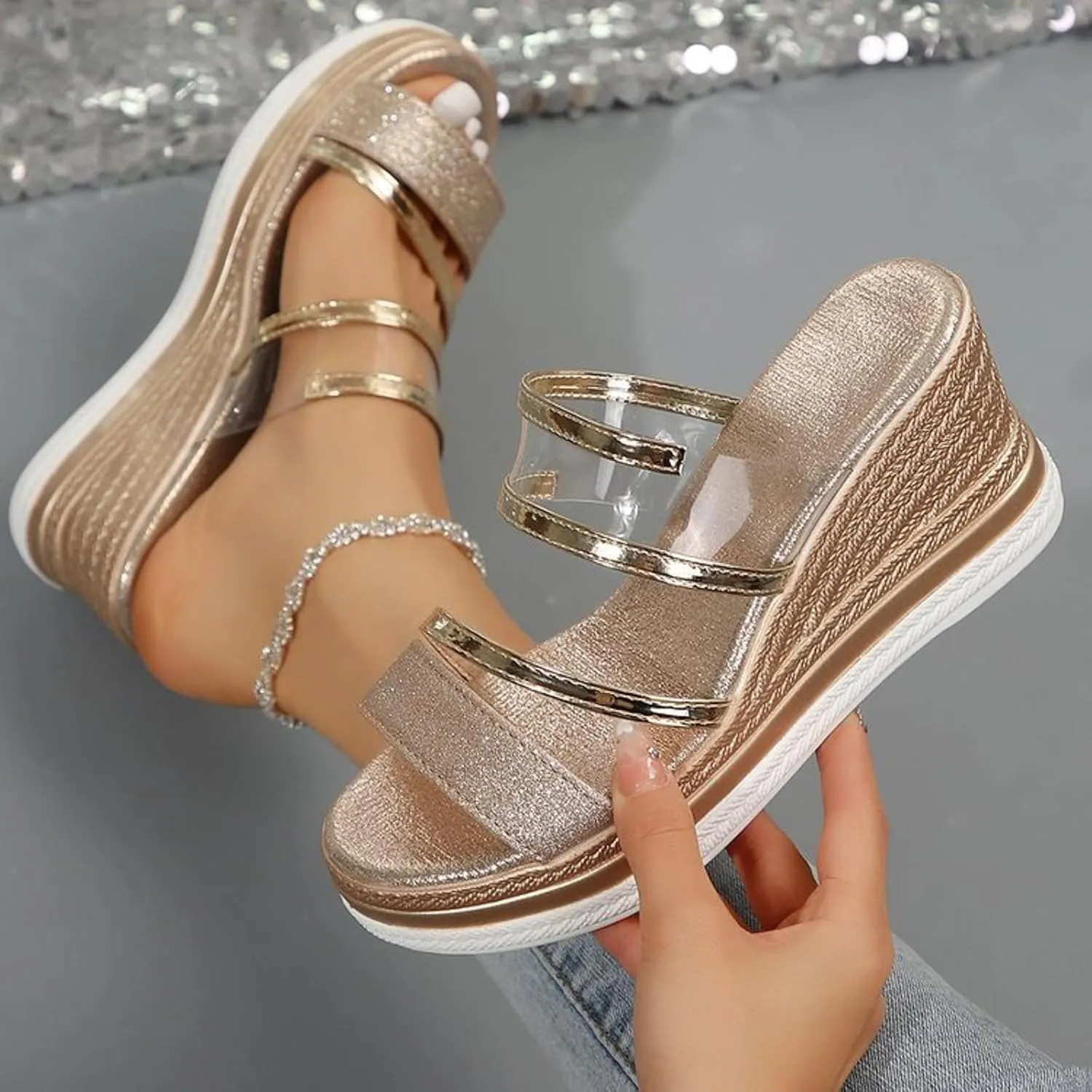 Sandals for Women 2025 Platform Wedge Sandal Dress Sandals for Women Summer Casual Open Toe Slip On Beach Shoes