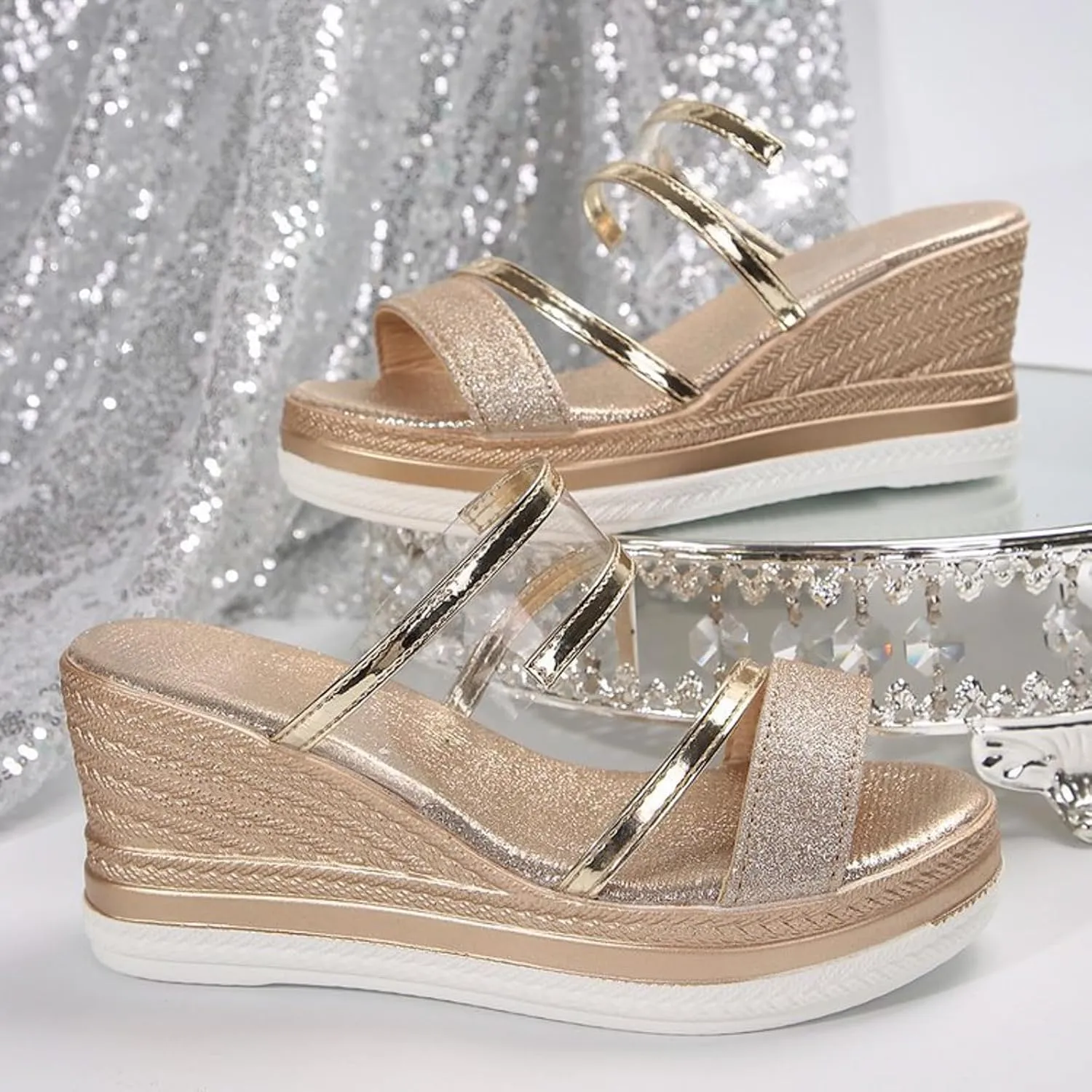 Sandals for Women 2025 Platform Wedge Sandal Dress Sandals for Women Summer Casual Open Toe Slip On Beach Shoes