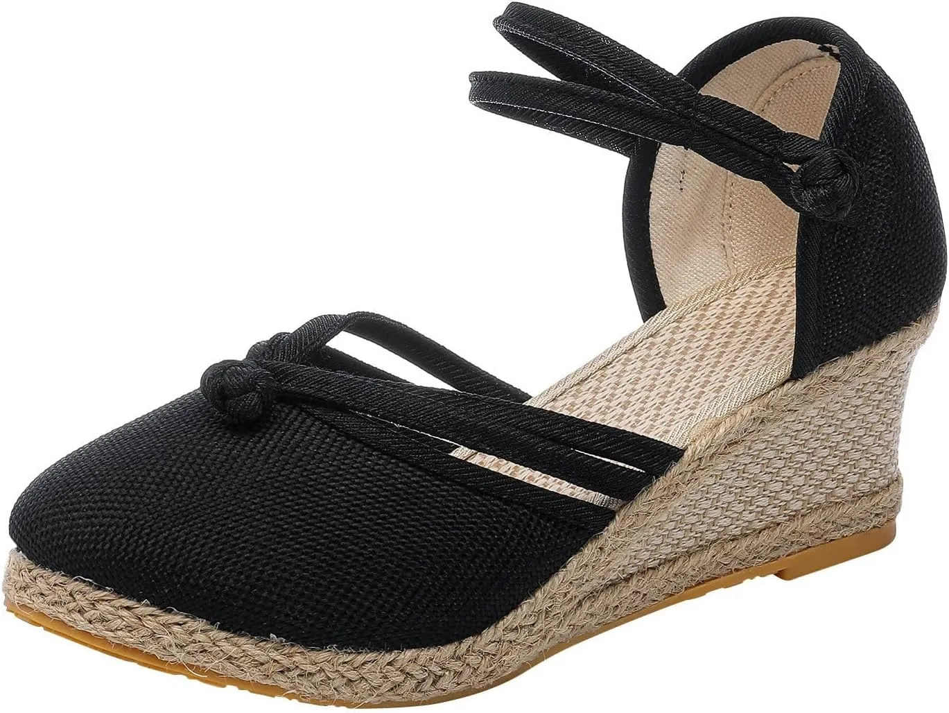 Sandals for Women Dressy Summer, Women's Ankle Strap Closed Toe Casual Shoes Linen Buckle Comfortable Breathable Beach Summer Lace Up Outdoor Leisure Espadrille Wedge Platform Sandal 2025