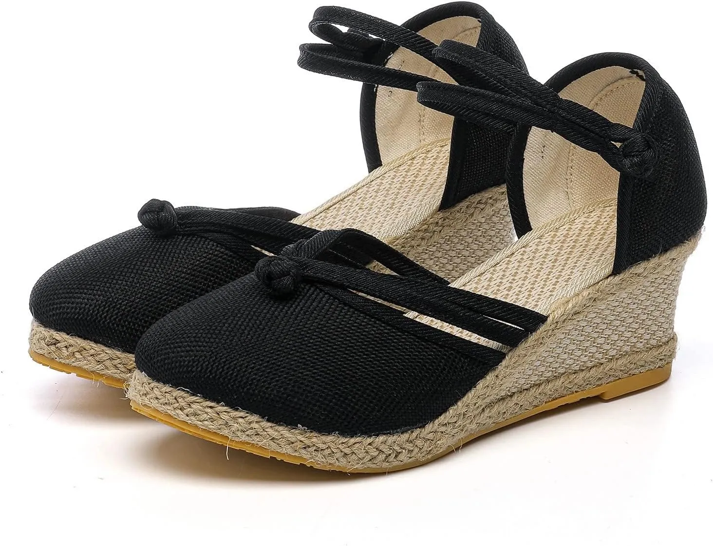 Sandals for Women Dressy Summer, Women's Ankle Strap Closed Toe Casual Shoes Linen Buckle Comfortable Breathable Beach Summer Lace Up Outdoor Leisure Espadrille Wedge Platform Sandal 2025