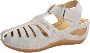 Sandals Women Dressy Summer Closed Toe Wedge Platform Vintage Casual Hollow Out Orthopedic Shoes Comfy Bohemia Sandal Gladiator Ladies Shoes Comfortable Ankle Strap Outdoor Wedges