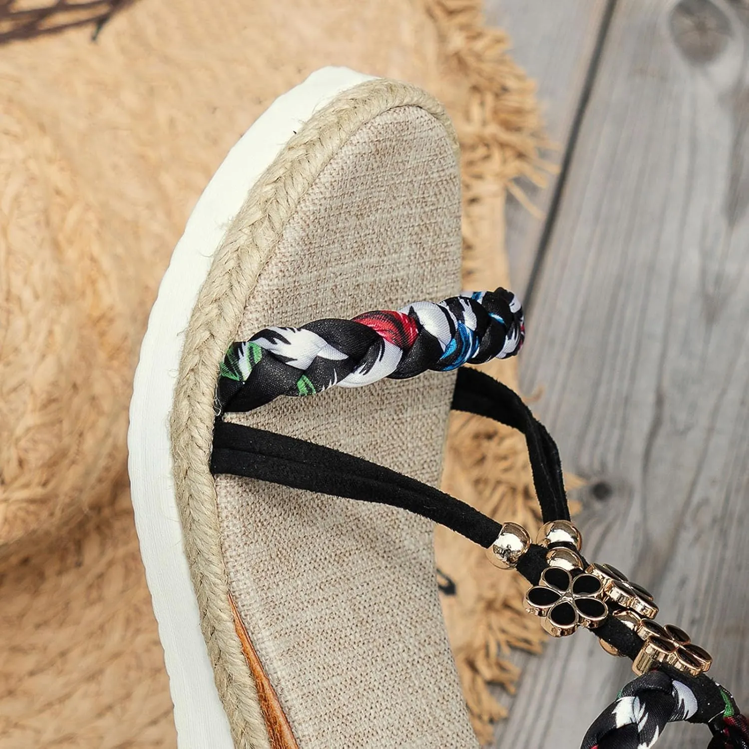 Sandals Women Open Toe Buckle Ankle Strap Wedge Casual Sandal Dressy Beach Low Heels Shoes Wide Width Platform Summer Dressy Comfort Non Slip Elastic Bohemian Woven Espadrilles Flatform