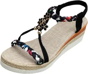 Sandals Women Open Toe Buckle Ankle Strap Wedge Casual Sandal Dressy Beach Low Heels Shoes Wide Width Platform Summer Dressy Comfort Non Slip Elastic Bohemian Woven Espadrilles Flatform