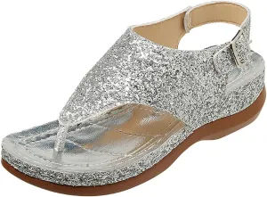 Sandals Women Open Toe Cross Sparkly Strap Comfortable Womens Sandals Flats Summer Dress Orthopedic Platform Sandals