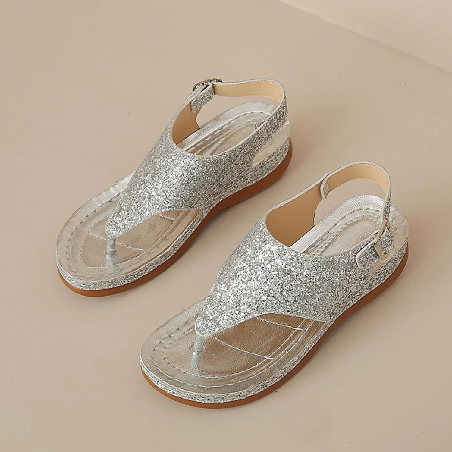 Sandals Women Open Toe Cross Sparkly Strap Comfortable Womens Sandals Flats Summer Dress Orthopedic Platform Sandals