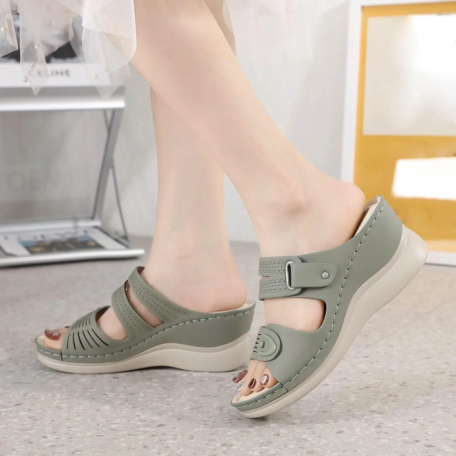 Sandals Women Open Toe Cross Strap Comfortable Womens Sandals Flats Beach Summer Dress Orthopedic Platform Sandals