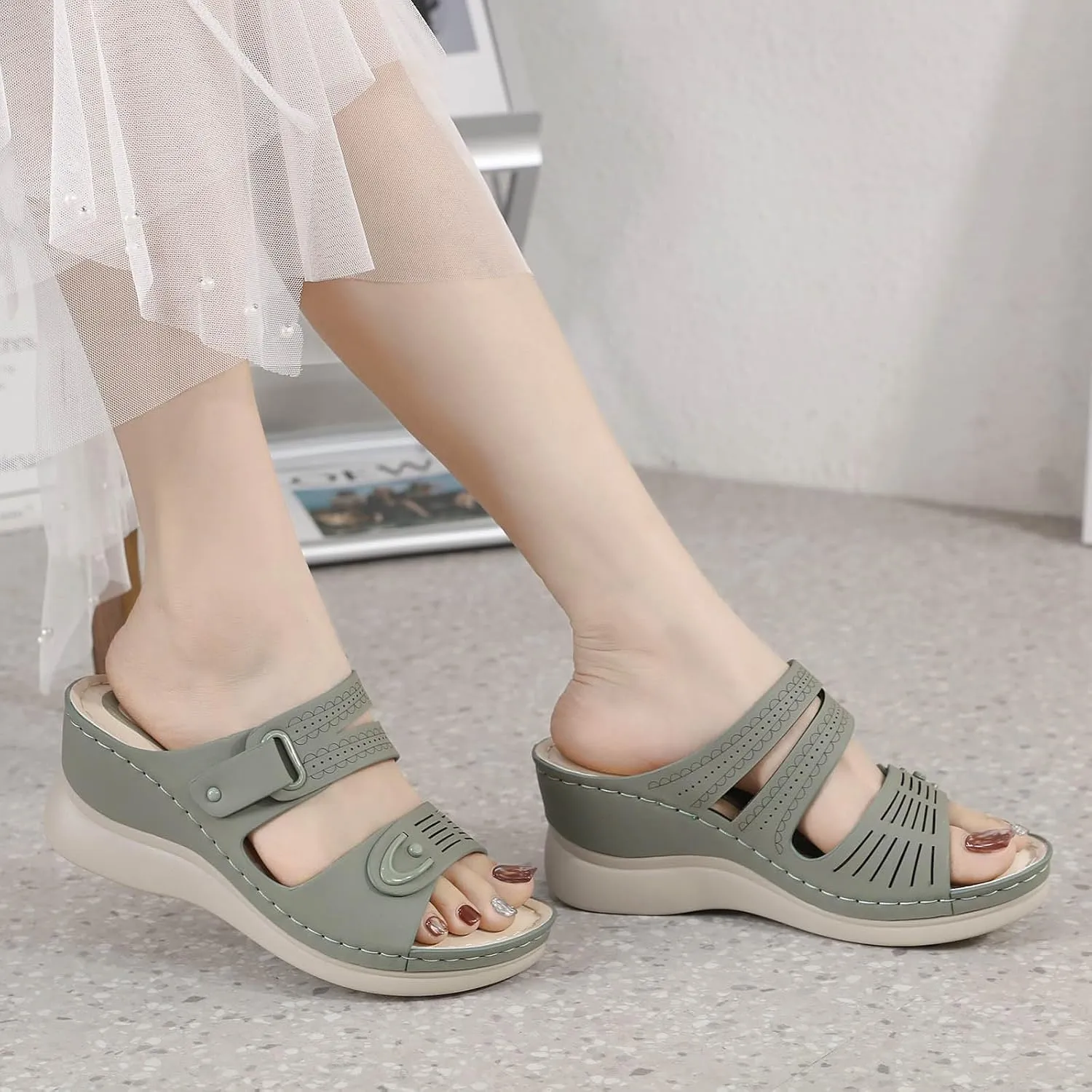 Sandals Women Open Toe Cross Strap Comfortable Womens Sandals Flats Beach Summer Dress Orthopedic Platform Sandals