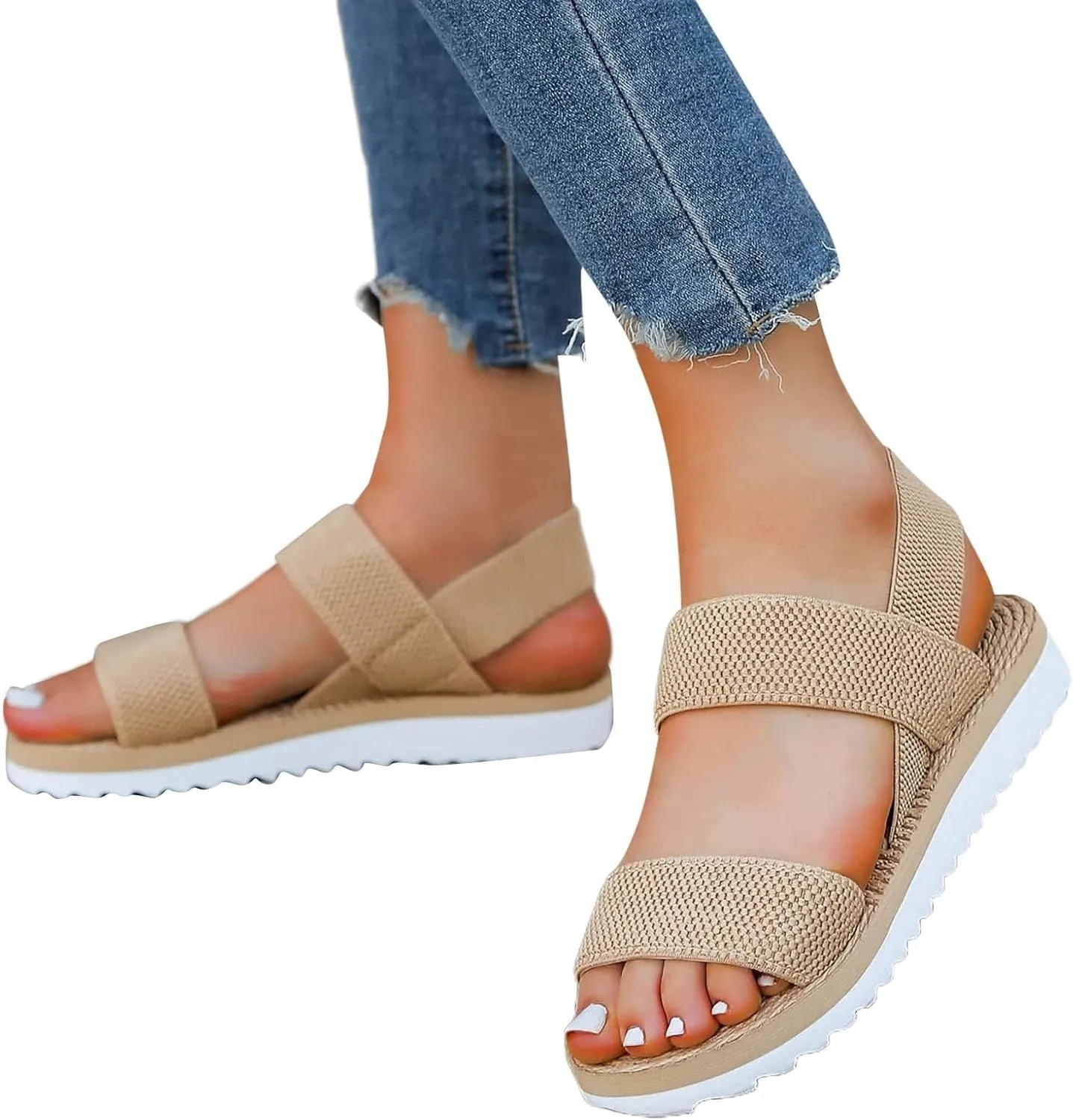 Sandals Women Thick Sole Orthopedic Womens Sandals Bands with Elastic Summer Dressy Flats Casual Platform Sandals