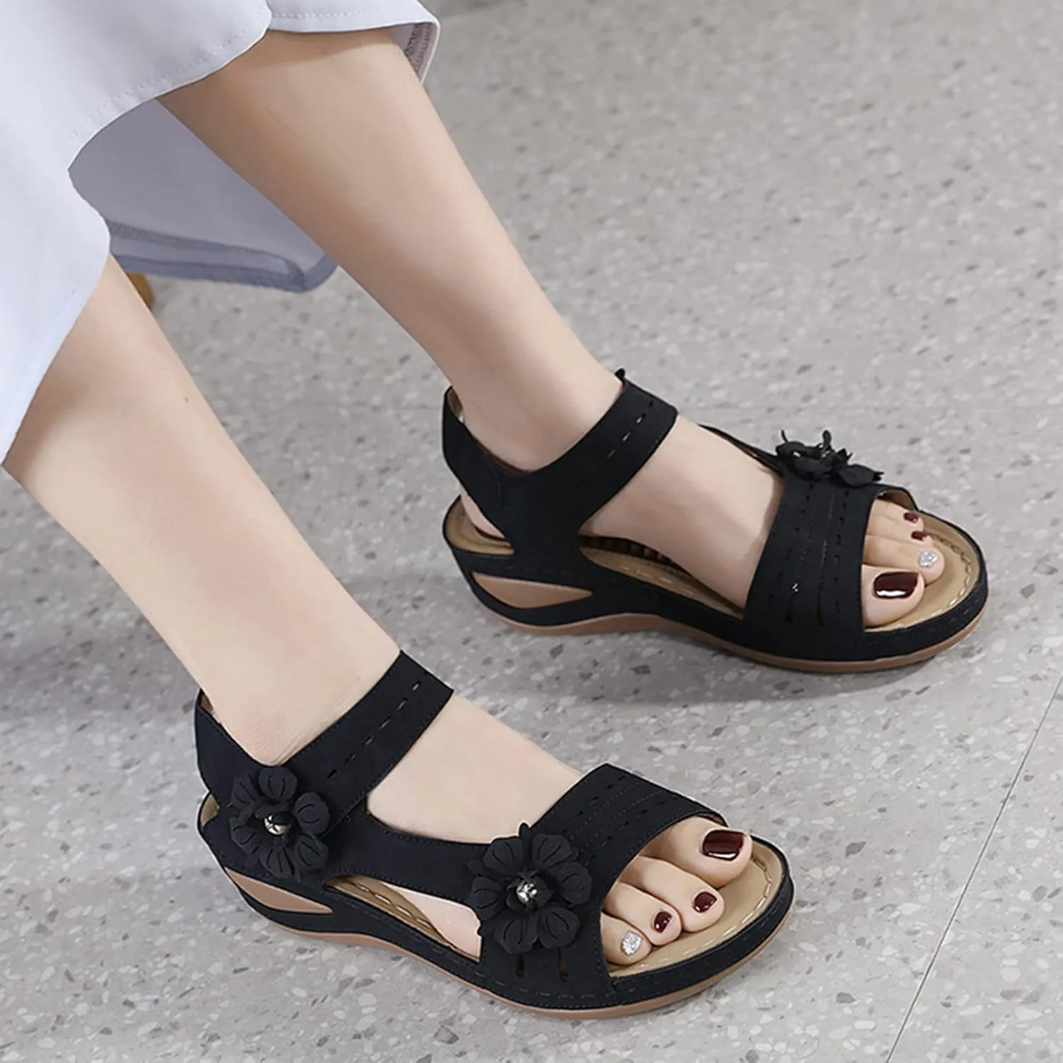 Sandals Womens Platform Sandals Women Comfort Lightweight Heel Width Low Wedges Orthopedic Arch Support