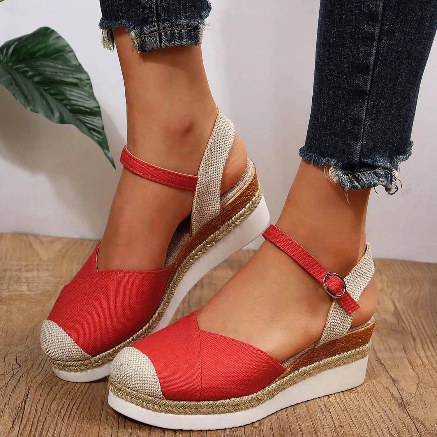 Sandals Womens Summer Comfortable Dressy Platform Womens Sandals Casual Cross Ankle Strap Wedge Sandals Women
