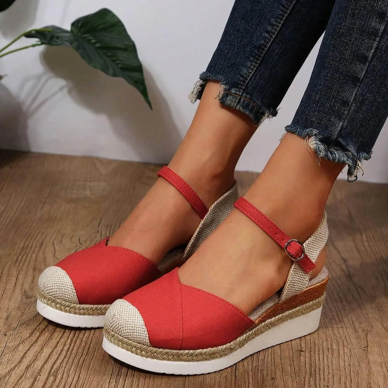 Sandals Womens Summer Comfortable Dressy Platform Womens Sandals Casual Cross Ankle Strap Wedge Sandals Women