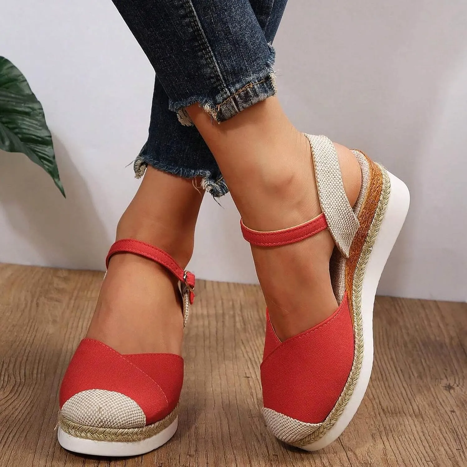 Sandals Womens Summer Comfortable Dressy Platform Womens Sandals Casual Cross Ankle Strap Wedge Sandals Women