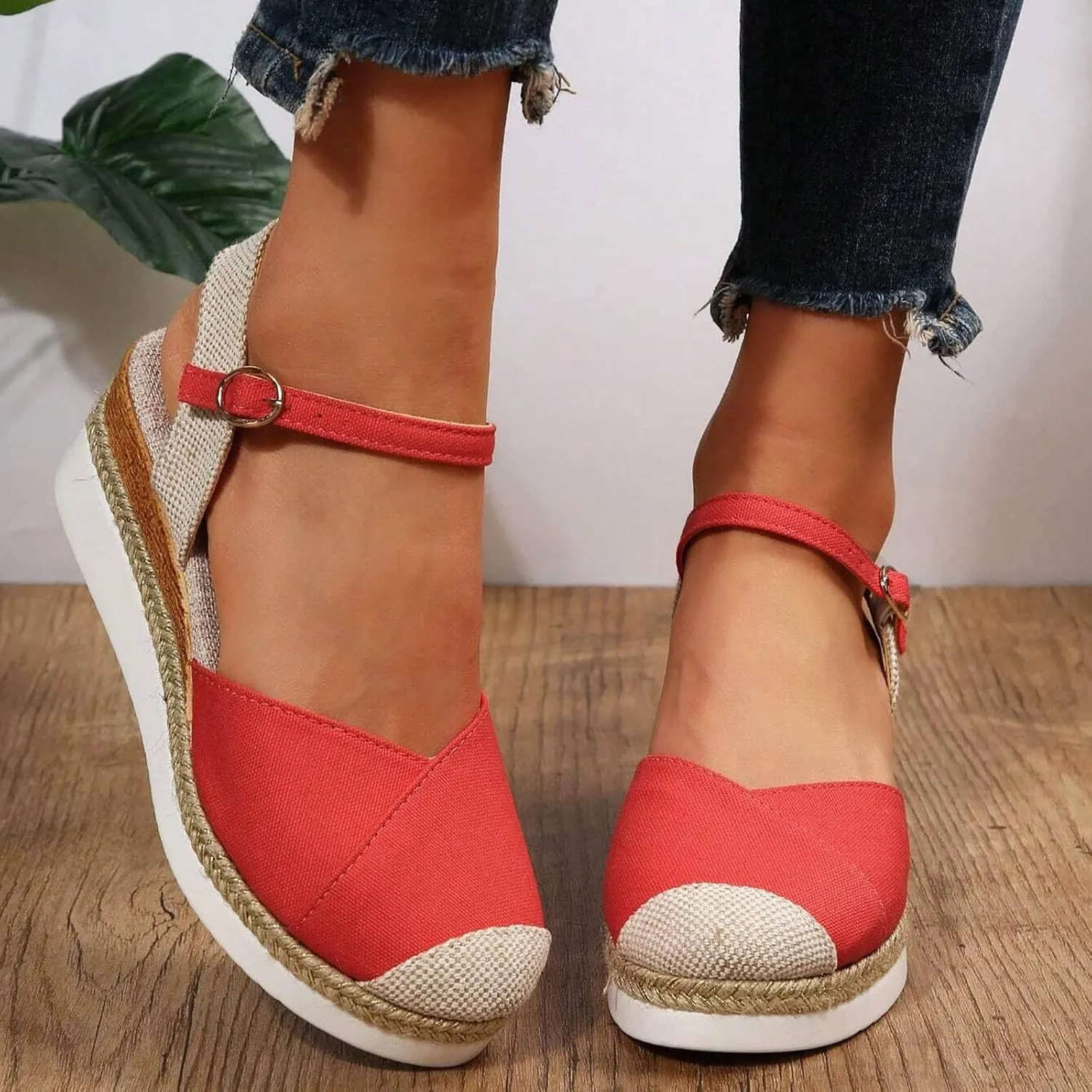 Sandals Womens Summer Comfortable Dressy Platform Womens Sandals Casual Cross Ankle Strap Wedge Sandals Women