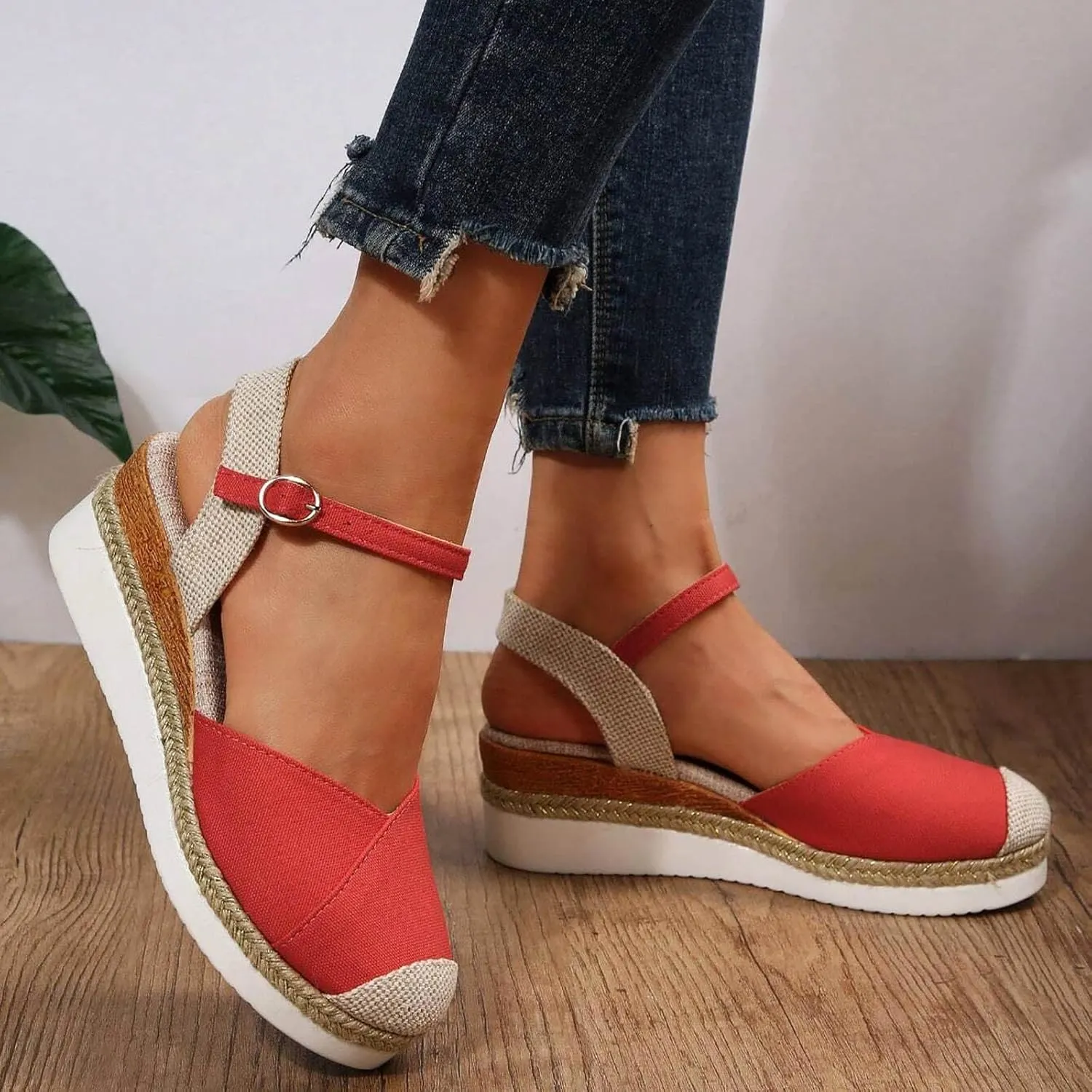 Sandals Womens Summer Comfortable Dressy Platform Womens Sandals Casual Cross Ankle Strap Wedge Sandals Women