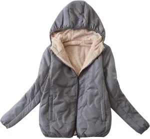Sherpa Jackets Women Fleece Lined Winter Coats Hooded Puffer Jackets Thicken Quilted Lightweight Jackets Down Coats