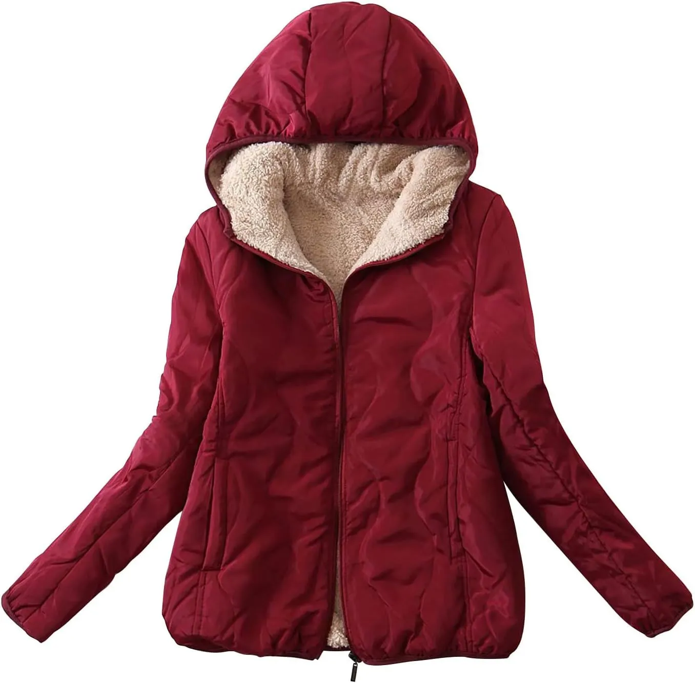 Sherpa Jackets Women Fleece Lined Winter Coats Hooded Puffer Jackets Thicken Quilted Lightweight Jackets Down Coats