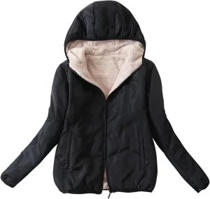 Sherpa Jackets Women Fleece Lined Winter Coats Hooded Puffer Jackets Thicken Quilted Lightweight Jackets Down Coats