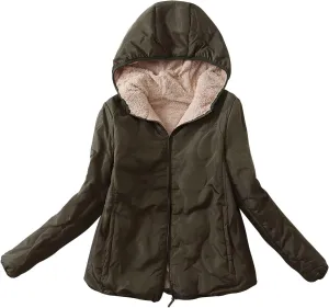 Sherpa Jackets Women Fleece Lined Winter Coats Hooded Puffer Jackets Thicken Quilted Lightweight Jackets Down Coats