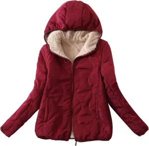 Sherpa Jackets Women Fleece Lined Winter Coats Hooded Puffer Jackets Thicken Quilted Lightweight Jackets Down Coats