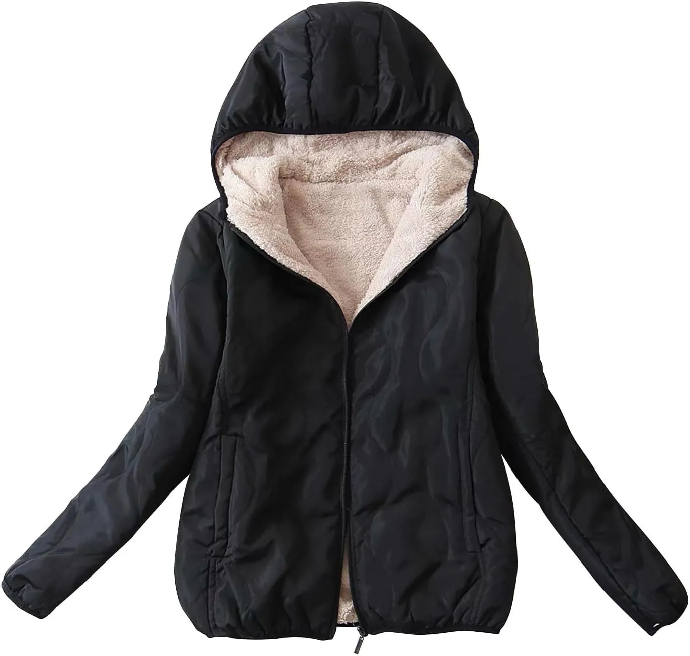Sherpa Jackets Women Fleece Lined Winter Coats Hooded Puffer Jackets Thicken Quilted Lightweight Jackets Down Coats